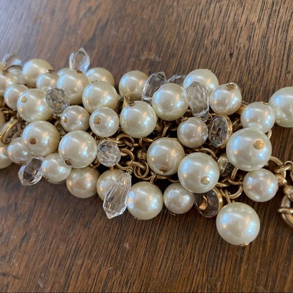 J Crew Statement Pearl Bracelet with Rhinestones Clear Crystal Beads - Picture 6 of 9